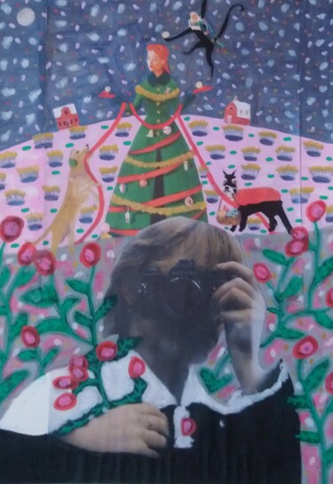Collages intitulée "La Dame de Noël" par Chrystelle Ragot, Œuvre d'art originale, Acrylique