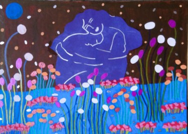 Collages intitolato "Bain floral" da Chrystelle Ragot, Opera d'arte originale, Matita