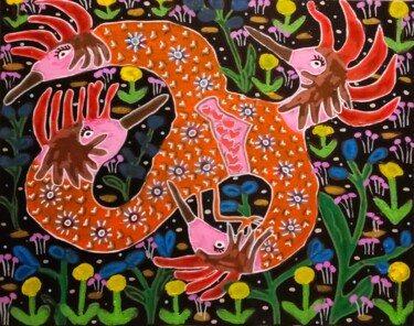 Peinture intitulée "L'oiseau hydre de P…" par Chrystelle Ragot, Œuvre d'art originale, Acrylique Monté sur Châssis en bois