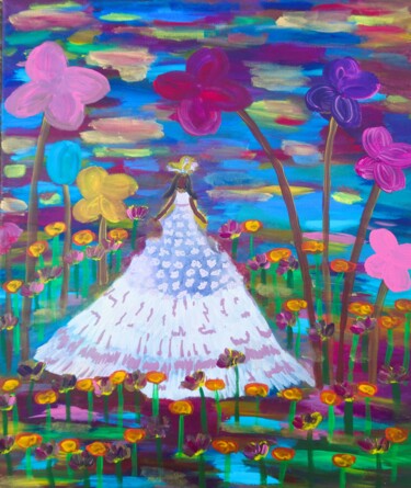 Painting titled "Petite princesse" by Chrystelle Ragot, Original Artwork, Oil Mounted on Wood Stretcher frame