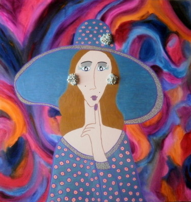 Painting titled "La dame à l'index" by Chrystelle Ragot, Original Artwork, Other Mounted on Wood Stretcher frame