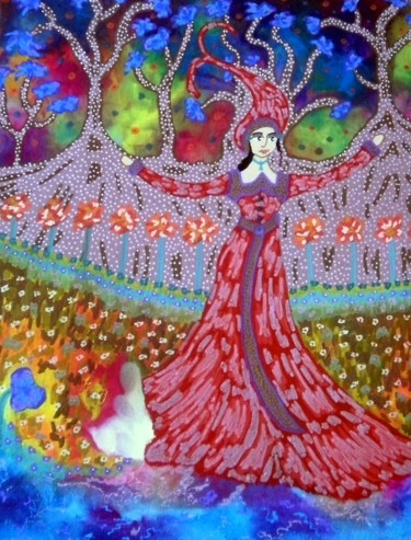 Painting titled "Protection maternel…" by Chrystelle Ragot, Original Artwork, Other Mounted on Cardboard