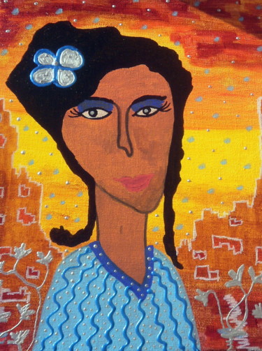 Peinture intitulée "Frida de la Luna" par Chrystelle Ragot, Œuvre d'art originale, Autre Monté sur Châssis en bois