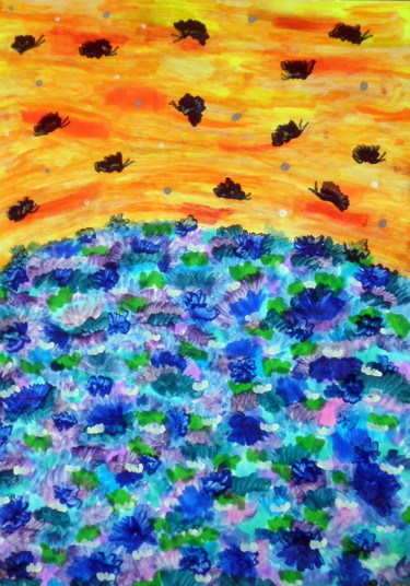 Peinture intitulée "Les Bleuets" par Chrystelle Ragot, Œuvre d'art originale, Aquarelle Monté sur Autre panneau rigide