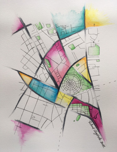 Painting titled "Quartier 3." by Chrystelle Rolland, Original Artwork, Watercolor