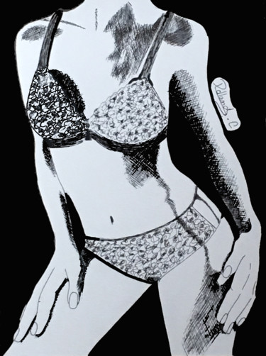 Dessin intitulée "Lingerie 1" par Chrystelle Rolland, Œuvre d'art originale, Marqueur