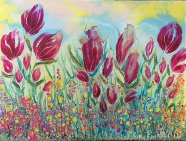 Painting titled "jardin-d'ete." by Marie-Chrystel Chiron Drouillet, Original Artwork, Acrylic