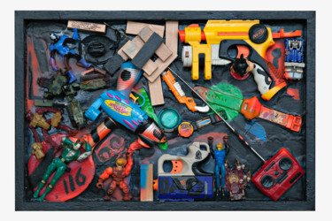 Collages getiteld "Boys Toys" door Liam Porisse, Origineel Kunstwerk, Collages