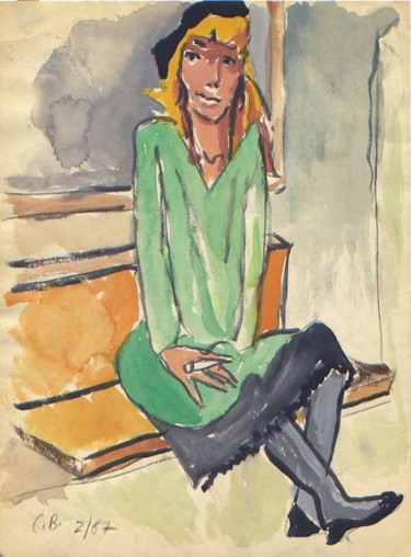 Drawing titled "Woman on Porch" by Cboy Charles Boyer, Original Artwork