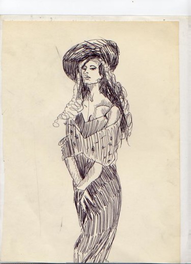 Drawing titled "Woman with a Hat" by Cboy Charles Boyer, Original Artwork