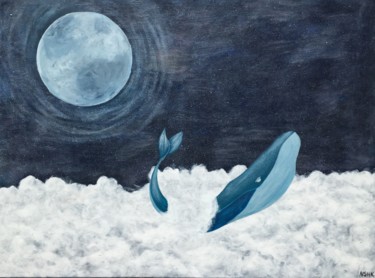 Peinture intitulée "Le rêve de la balei…" par Nshk_illustrations, Œuvre d'art originale, Acrylique