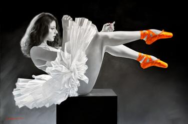 Malarstwo zatytułowany „Ballerina Repose” autorstwa Chung Yau Shek, Oryginalna praca, Olej Zamontowany na Drewniana rama nos…