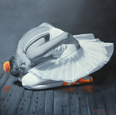 Painting titled "Stretching" by Chung Yau Shek, Original Artwork, Oil Mounted on Wood Stretcher frame