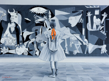 제목이 "Ballerina and Guern…"인 미술작품 Chung Yau Shek로, 원작, 기름 나무 들것 프레임에 장착됨