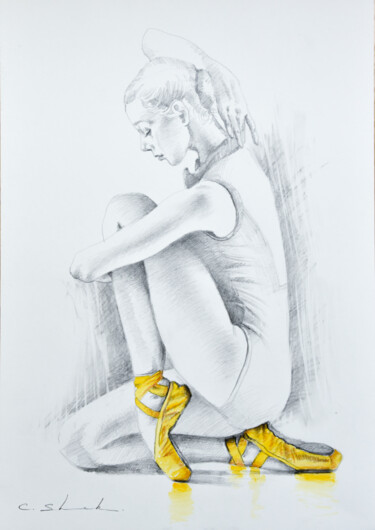 Zeichnungen mit dem Titel "Ballerina Drawing 7" von Chung Yau Shek, Original-Kunstwerk, Bleistift