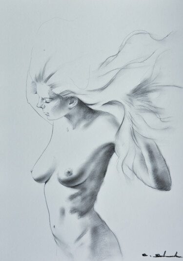 Dessin intitulée "Female Drawing 1" par Chung Yau Shek, Œuvre d'art originale, Fusain