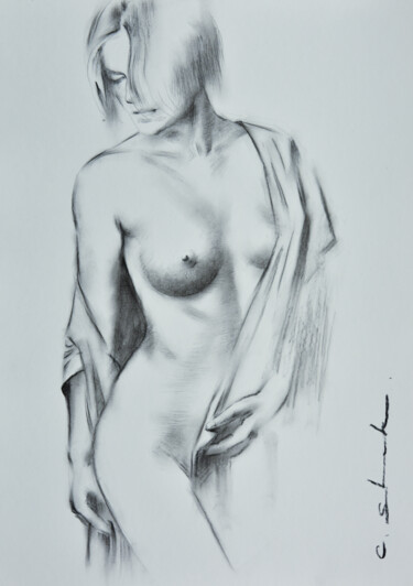 Drawing titled "Female Drawing 2" by Chung Yau Shek, Original Artwork, Charcoal