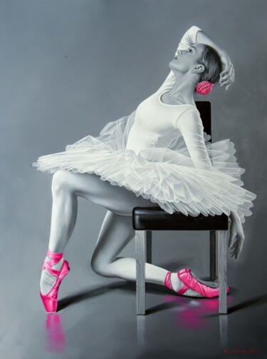 Schilderij getiteld "Ballerina - Gracefu…" door Chung Yau Shek, Origineel Kunstwerk, Olie Gemonteerd op Frame voor houten br…