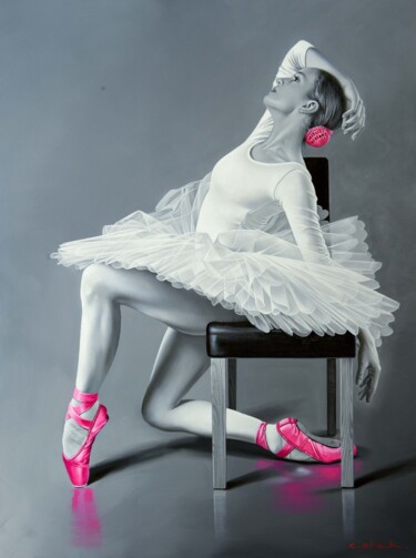 Painting titled "Ballerina - Gracefu…" by Chung Yau Shek, Original Artwork, Oil Mounted on Wood Stretcher frame