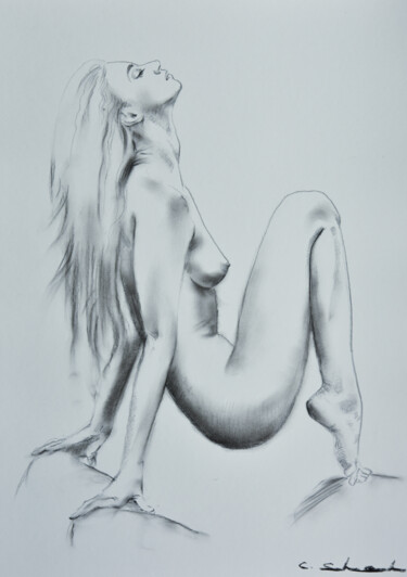 Рисунок под названием "Female Drawing 4" - Chung Yau Shek, Подлинное произведение искусства, Древесный уголь