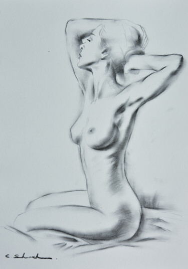 Dessin intitulée "Female Drawing 5" par Chung Yau Shek, Œuvre d'art originale, Fusain