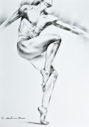 Dessin intitulée "Male Study 1" par Chung Yau Shek, Œuvre d'art originale, Fusain