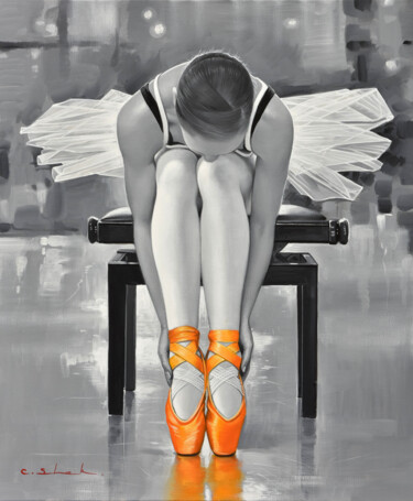 Malarstwo zatytułowany „Ballet Dancer” autorstwa Chung Yau Shek, Oryginalna praca, Olej Zamontowany na Drewniana rama noszy