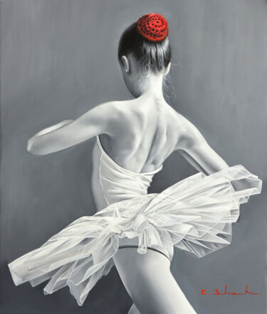 Schilderij getiteld "Ballet Dancer 2" door Chung Yau Shek, Origineel Kunstwerk, Olie Gemonteerd op Frame voor houten brancard