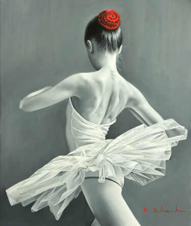 Painting titled "Ballet Dancer 2" by Chung Yau Shek, Original Artwork, Oil Mounted on Wood Stretcher frame