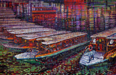 Ζωγραφική με τίτλο "Boat" από Chunlei Zhang, Αυθεντικά έργα τέχνης, Λάδι Τοποθετήθηκε στο Ξύλινο φορείο σκελετό