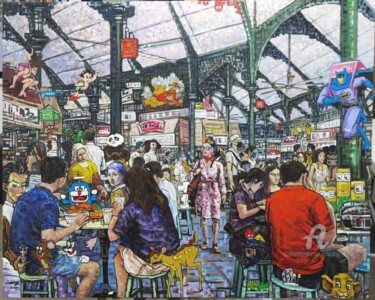 Painting titled "Lau Pa Sat 老巴萨" by Chunlei Zhang, Original Artwork, Oil