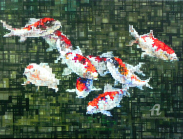 Peinture intitulée "FishNine Fishes 九鲤" par Chunlei Zhang, Œuvre d'art originale, Acrylique