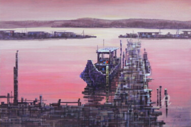 Pittura intitolato "Fishing Village（3）渔…" da Chunlei Zhang, Opera d'arte originale, Olio