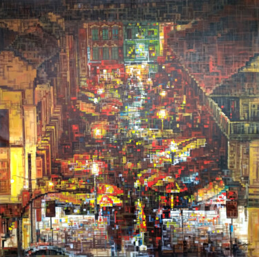 Peinture intitulée "Chinatown (L)牛车水(L)" par Chunlei Zhang, Œuvre d'art originale