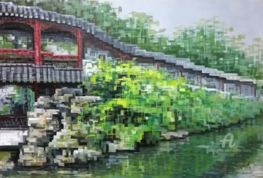 Painting titled "SuZhou-Garden 长廊" by Chunlei Zhang, Original Artwork