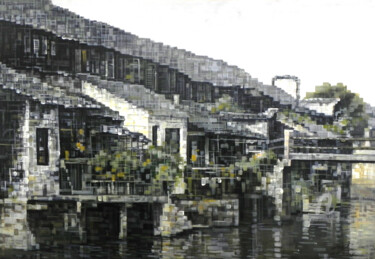 Painting titled "Old House 老屋" by Chunlei Zhang, Original Artwork, Acrylic