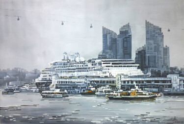 Painting titled "The harbour" by Chunlei Zhang, Original Artwork, Acrylic