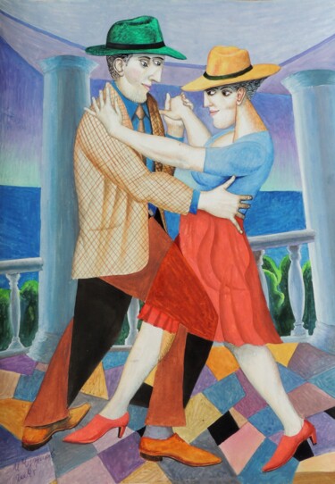Drawing titled "танец" by Chuzhik, Original Artwork, Gouache