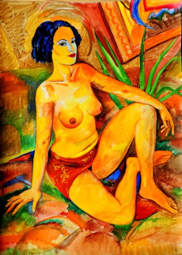 Schilderij getiteld "0168  Erotica" door Chuzhik, Origineel Kunstwerk, Gouache