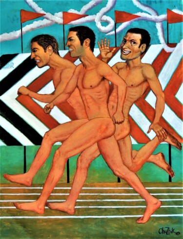 Painting titled "Runners  2893" by Chuzhik, Original Artwork, Oil