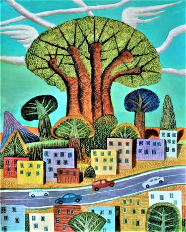 Peinture intitulée "3-22  Большое дерев…" par Chuzhik, Œuvre d'art originale, Huile