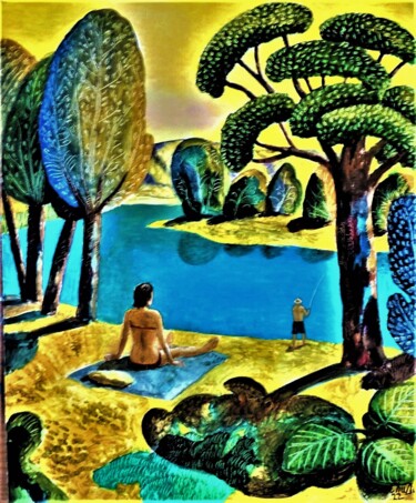 Картина под названием "2-22  Река. день" - Chuzhik, Подлинное произведение искусства, Масло