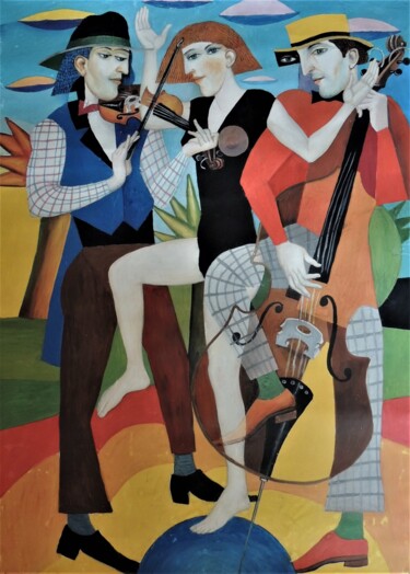 Картина под названием "1-04  Музыканты" - Chuzhik, Подлинное произведение искусства, Гуашь