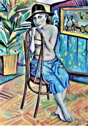 Pintura titulada "13-04 Женщина в шля…" por Chuzhik, Obra de arte original, Gouache