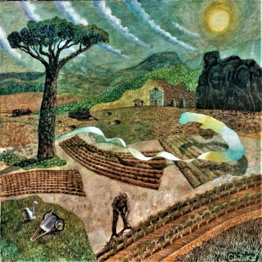 Painting titled "Ферма" by Chuzhik, Original Artwork, Oil