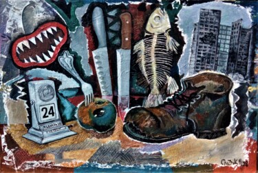 Картина под названием "Рваный ботинок.  Во…" - Chuzhik, Подлинное произведение искусства, Масло