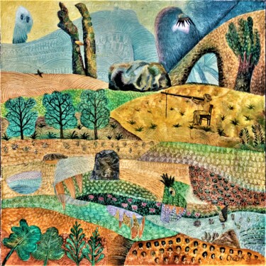 Peinture intitulée "Пейзаж с охотником." par Chuzhik, Œuvre d'art originale, Huile