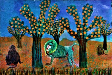Peinture intitulée "Зелёный павиан в ап…" par Chuzhik, Œuvre d'art originale, Huile