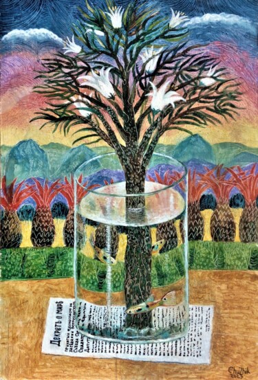 Картина под названием "Дерево Мира" - Chuzhik, Подлинное произведение искусства, Масло