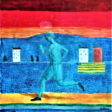 Pittura intitolato "Бегущий человек" da Chuzhik, Opera d'arte originale, Olio